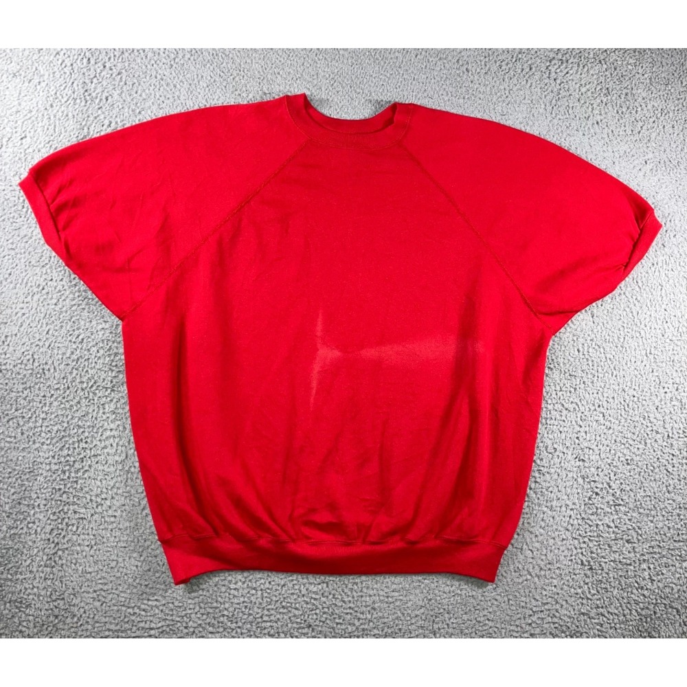 90s Vintage Short Sleeve Sweatshirt Men 3XL Red Raglan Unisex USA Relaxed Boxy‎